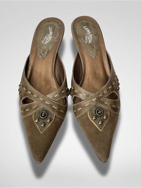 Suede Studded Pointed Toe Kitten Heels